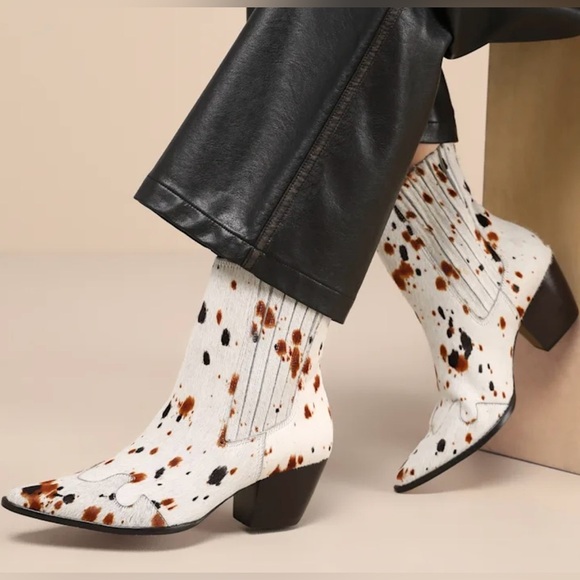 Collins White Multi Speckle Calf Hair Leather Ankle Boots Sz 7.5 - Picture 1 of 12